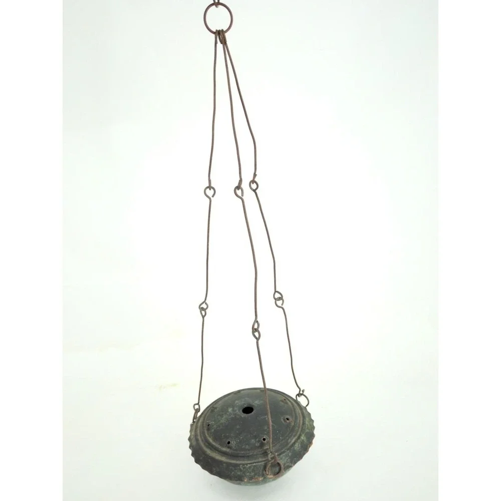 Vintage S.M. Shaly Hanging Oil Lamp Handcrafted Copper Jerusalem Mid Century